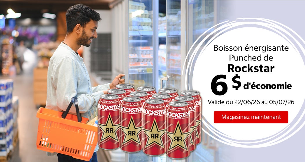 "Boisson énergisante Punched de Rockstar 6 $ d'économie. Valide du 22/06/26 au 05/07/26. Magasinez maintenant"