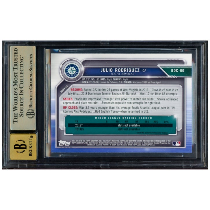 Julio Rodriguez Autographed 2019 Bowman Chrome Draft Rookie Card