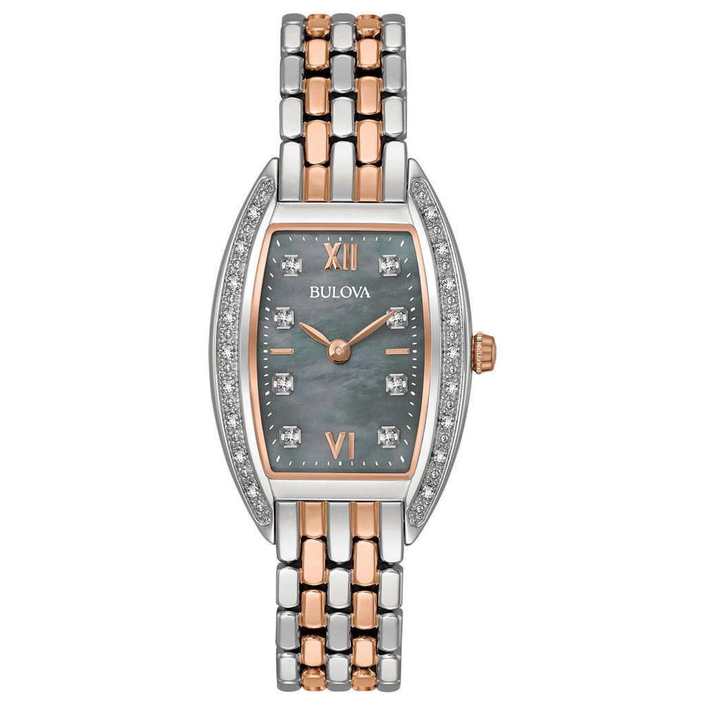 Bulova Tonneau Two-Tone Black Mother-of-Pearl Dial Ladies Quartz