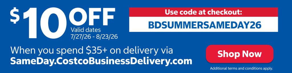 New: $10 monthly credit for Executive Members. For use on Same-Day Business Delivery or Costco Business Center via Instacart. Eligible on orders $150+, Terms and exclusions apply.