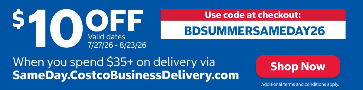 New: $10 monthly credit for Executive Members. For use on Same-Day Business Delivery or Costco Business Center via Instacart. Eligible on orders $150+, Terms and exclusions apply.