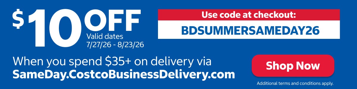 New: $10 monthly credit for Executive Members. For use on Same-Day Business Delivery or Costco Business Center via Instacart. Eligible on orders $150+, Terms and exclusions apply.