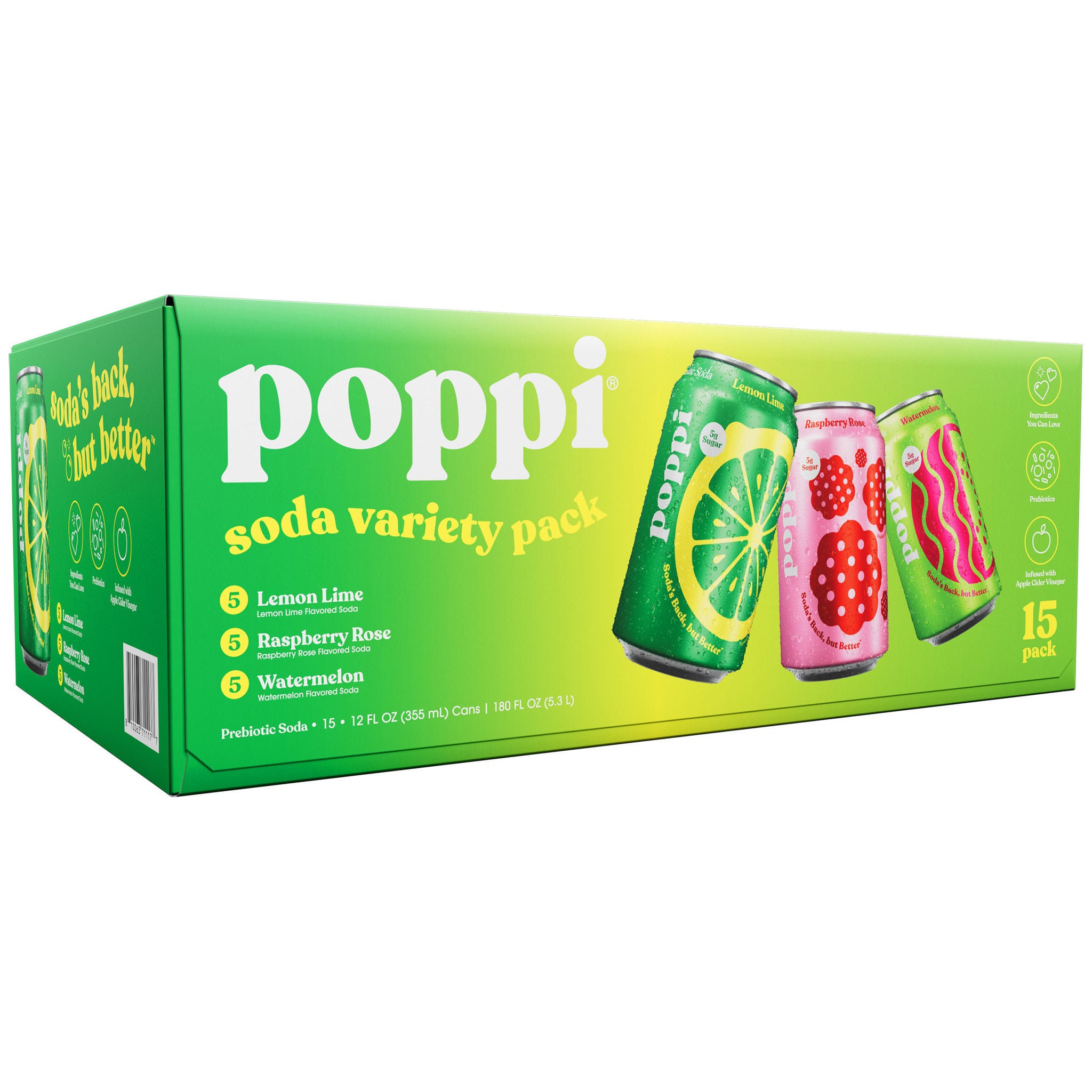 Poppi Soda, Variety Pack, 12 fl oz, 15-count | Costco