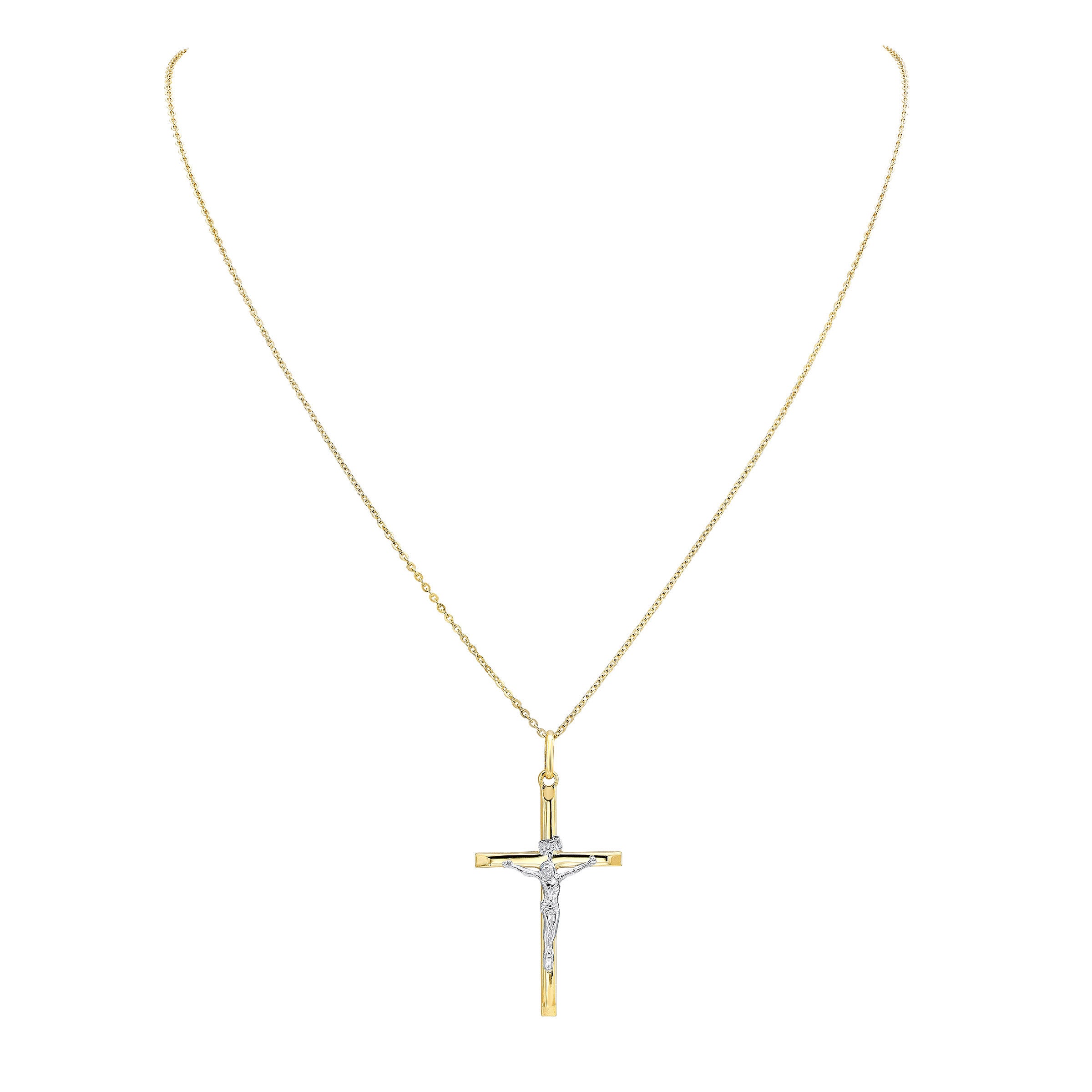 14kt Two-Tone Gold Diamond Cut Crucifix on an 18-20