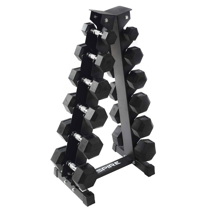 INSPIRE ダンベルラックセット Inspire Fitness 210 lb. Rubber Hex Dumbbell Set with Rack | Costco