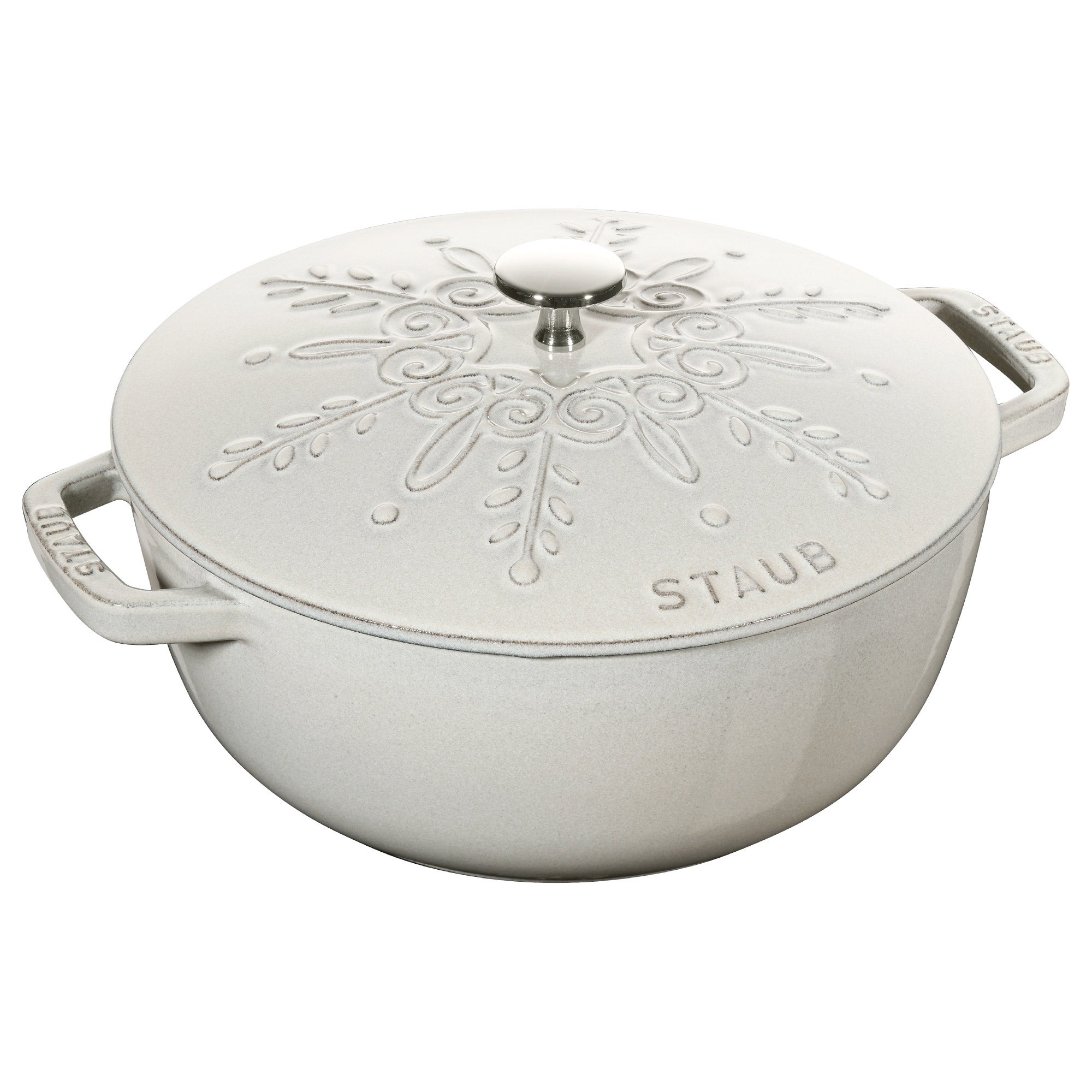 新品☆ストウブ スノークリスタル ココット 24cm クリスマス ホワイト STAUB Winter Essential Oven with Snowflake Lid 3.75qt | Costco