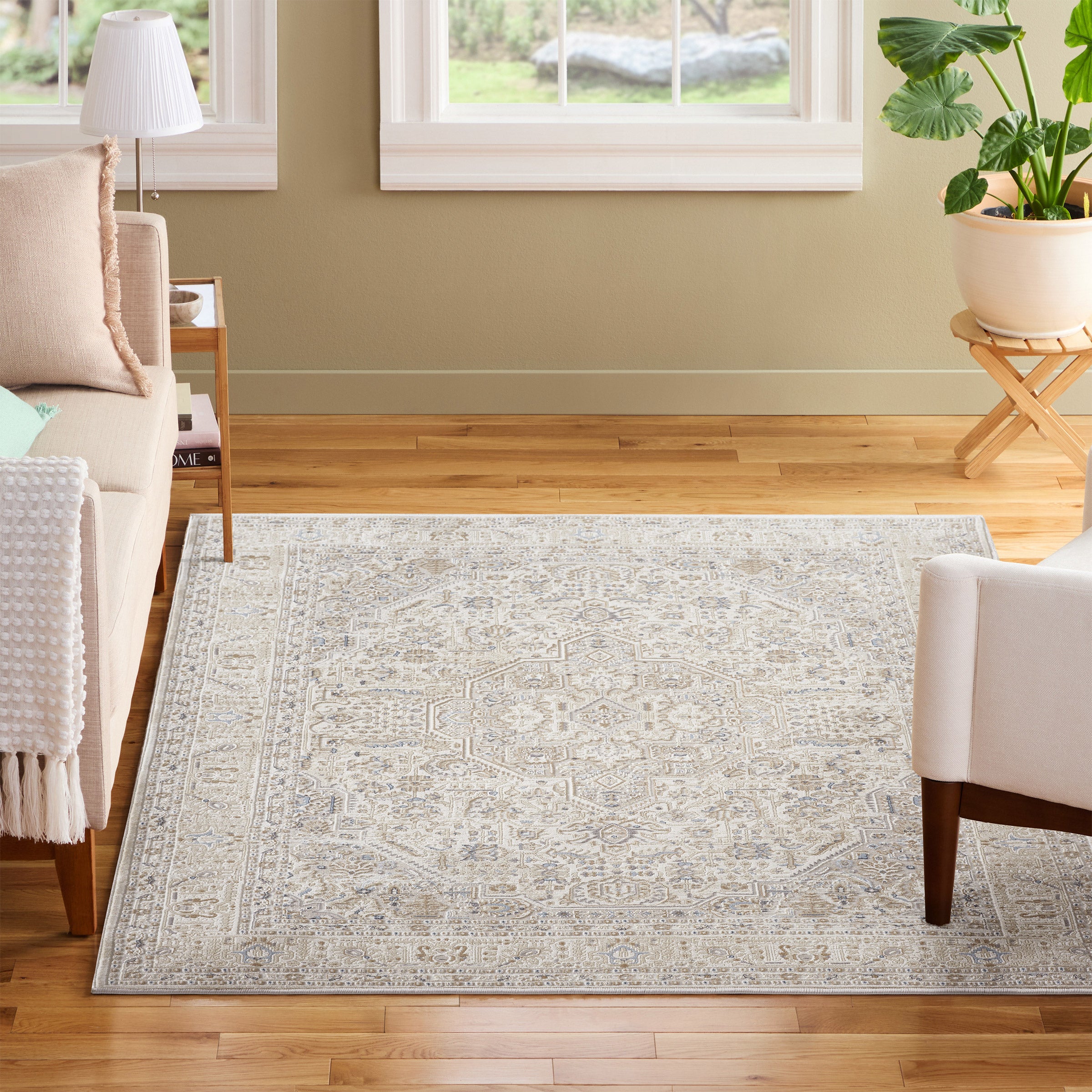 Town & Country Living Anemone Area Rug, Medallion Ivory, 5'3” x 7