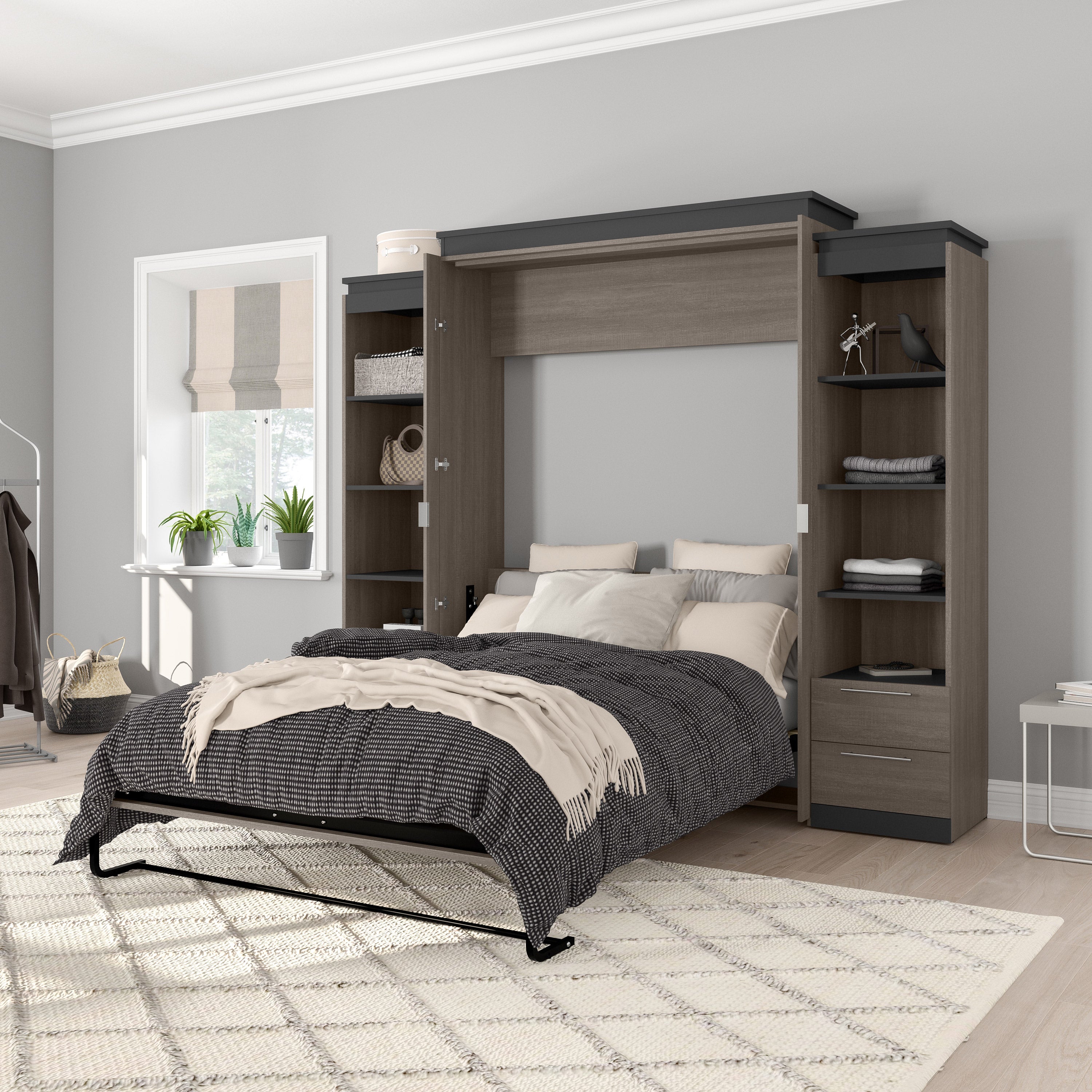 Orion Queen Wall Bed with 2 Shelving Units with Drawers | Costco