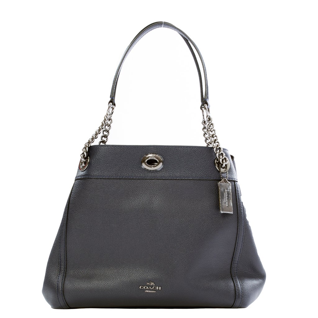 Coach Pebble Leather Turnlock Edie Shoulder Bag, Blue | Costco