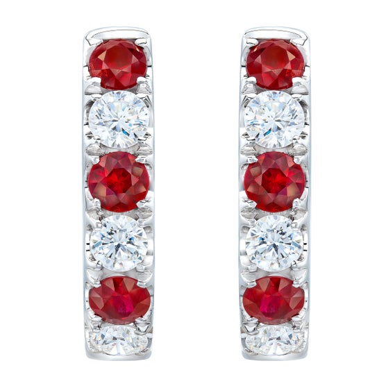 Ruby and Diamond 14kt White Gold Hoop Earrings | Costco