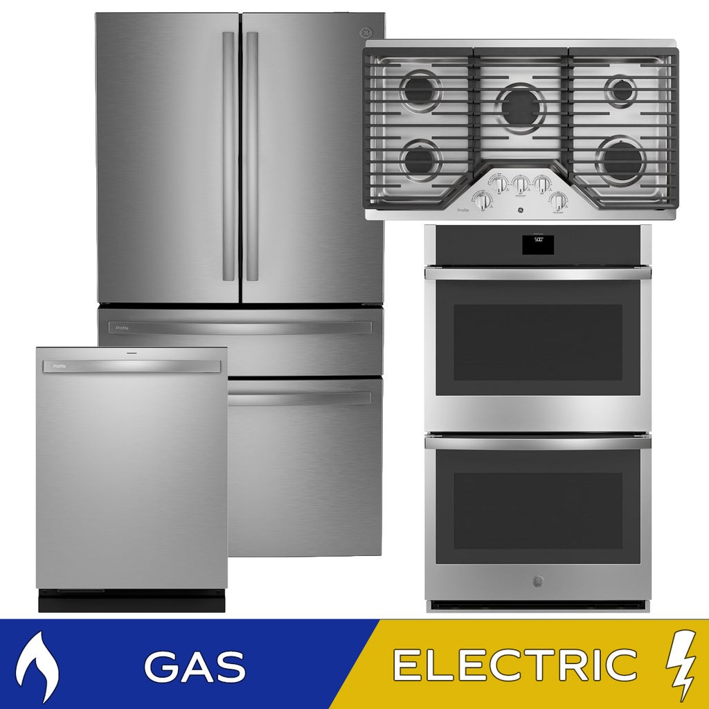 GE Profile 4-piece Gas Kitchen Package with 28.7 cu. ft. Standard Depth ...