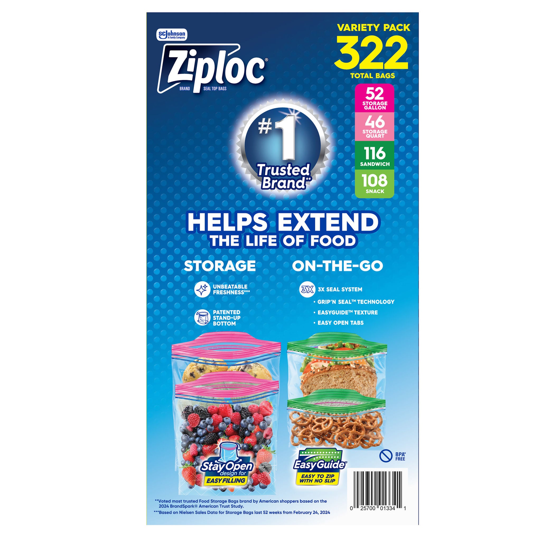 Ziploc Seal Top Bag, Variety Pack, 322-count | Costco