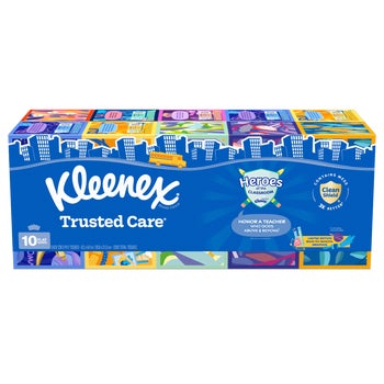 Kleenex Trusted Care Facial Tissues, 2-Ply, Flat Box, 230 Tissues, 10 ct
