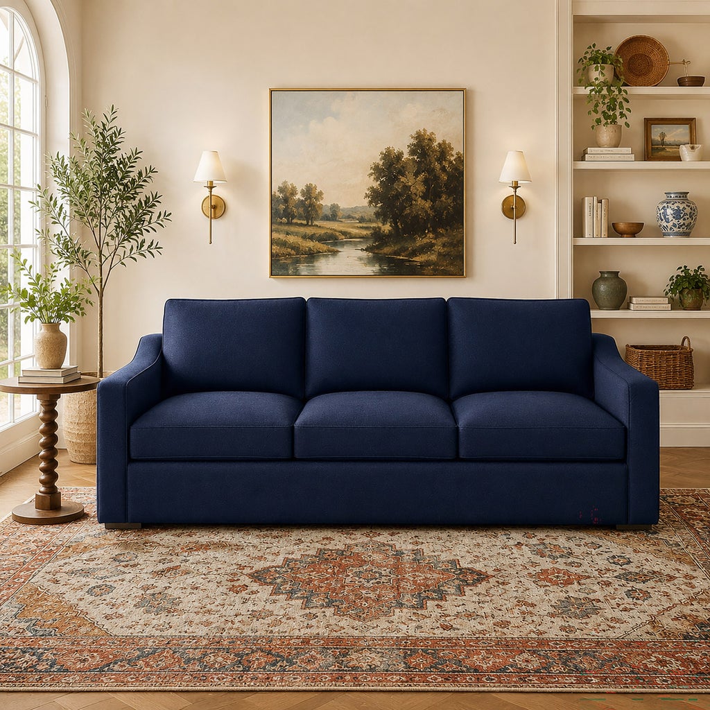 Lovesac Snugg Three Cushion Sofa with Swept Arms, Navy | Costco