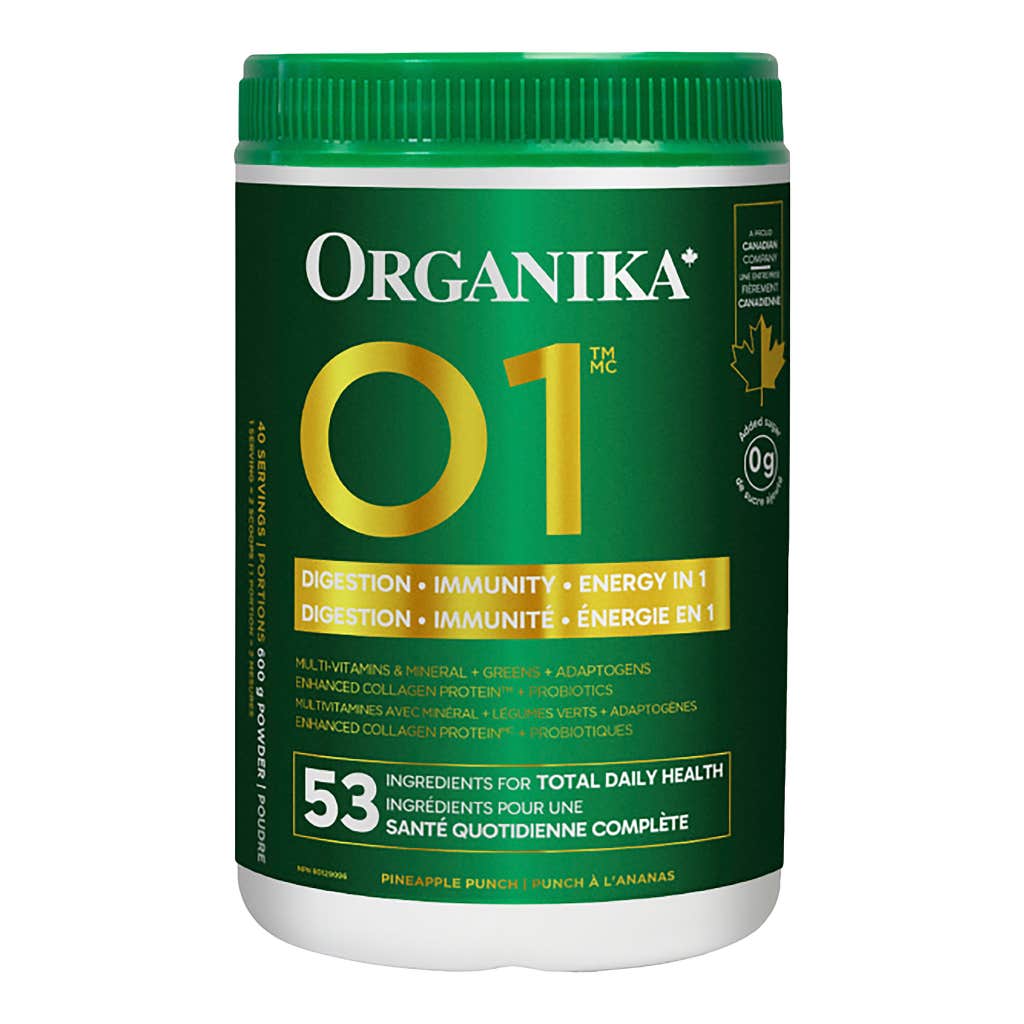 Organika O1 greens+ blend pineapple punch powder