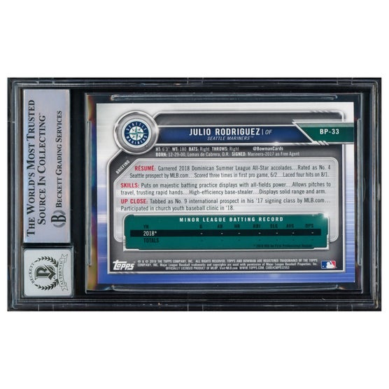 Julio Rodriguez Autographed 2019 1st Bowman Rookie Card #BP-33