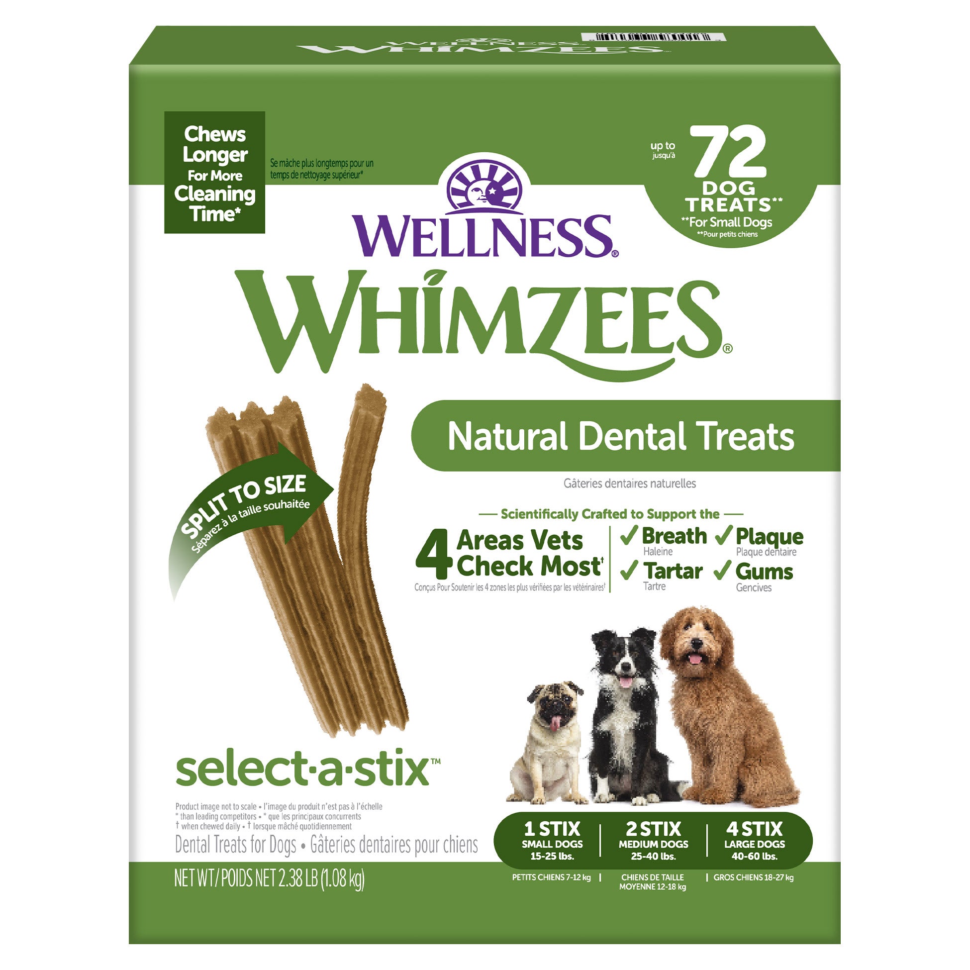 Whimzees Natural Dental Chew Stick, 72-count