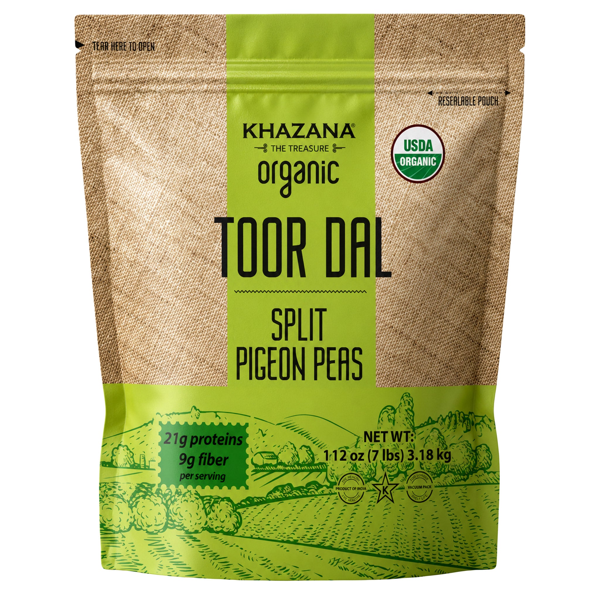 Khazana Organic Toor Dal Split Pigeon Peas, 7 lbs