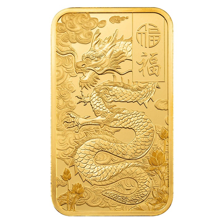 1 oz Gold Bar PAMP Suisse Good Luck Yellow Dragon (New in Assay