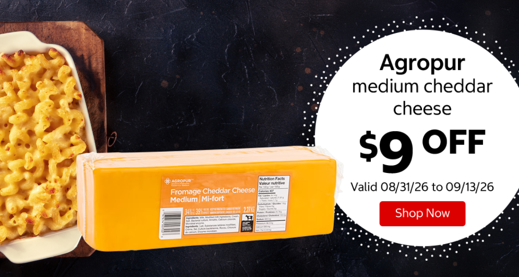 Agropur medium cheddar cheese $9 OFF Valid 08/31/26 to 09/13/26 Shop Now 