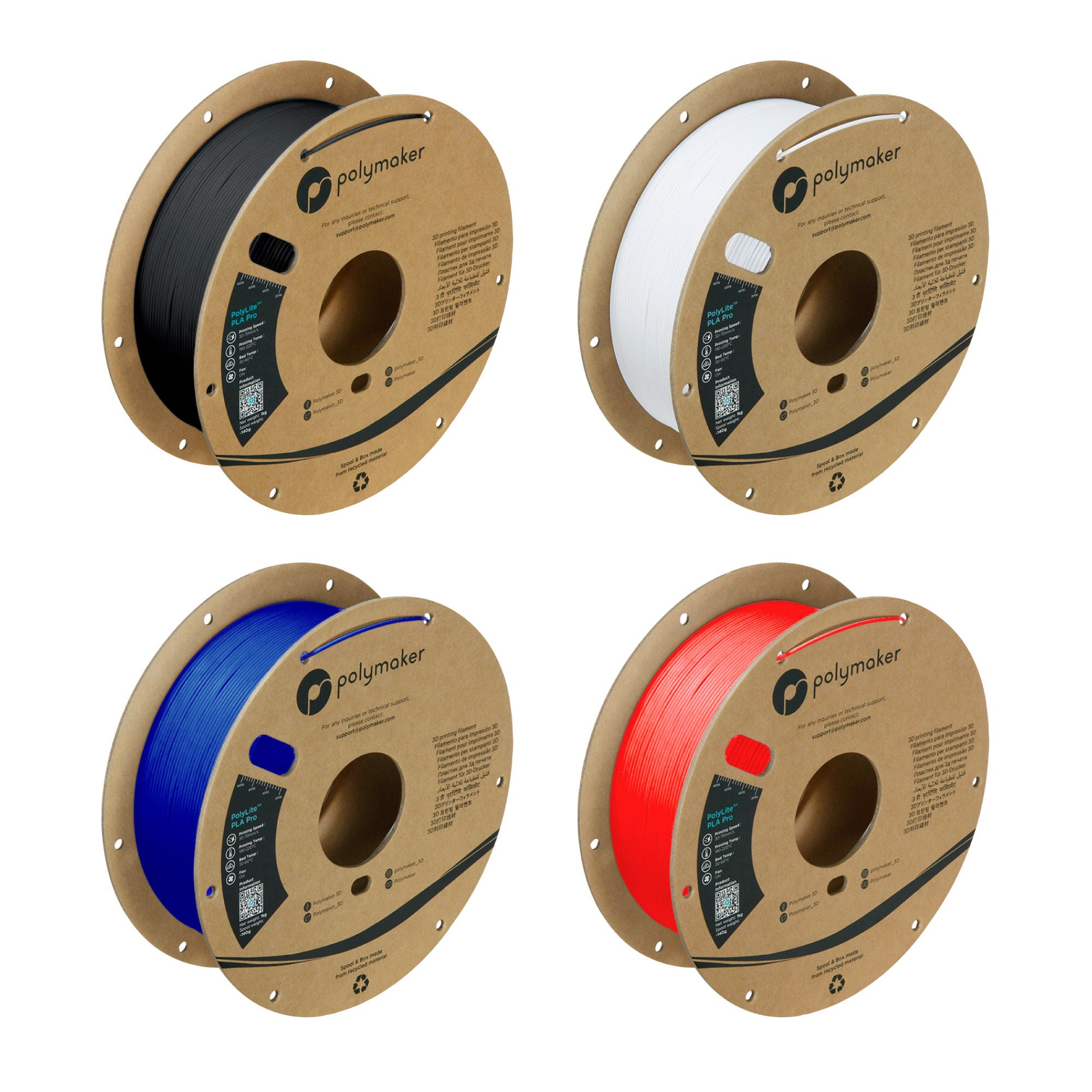 Polymaker PLA Pro 4x1kg Core Color 1.75mm 3D Printer Filament