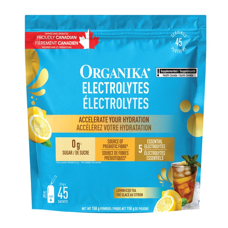 Organika Electrolytes Lemon Iced Tea Sachets, 3.5g x 45 | Costco