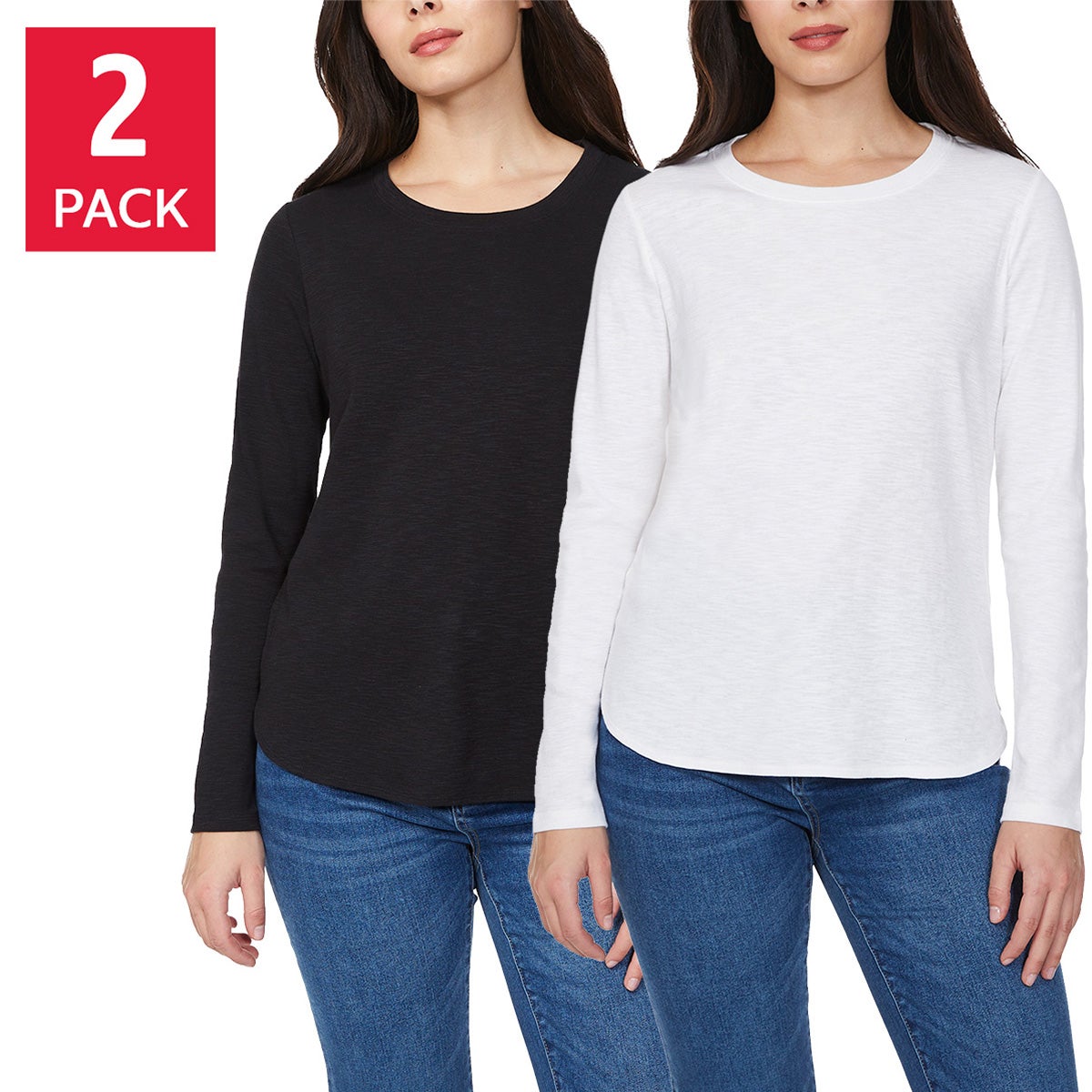 Kirkland Signature Women's Long Sleeve Slub Tee, 2-Pack