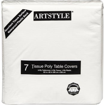 Artstyle Octy-Round Tissue Poly Table Covers, 82" x 82", White, 7 ct