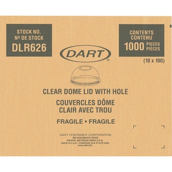 Dart Clear Dome Lids with Hole, 16-24 oz, 1000 ct