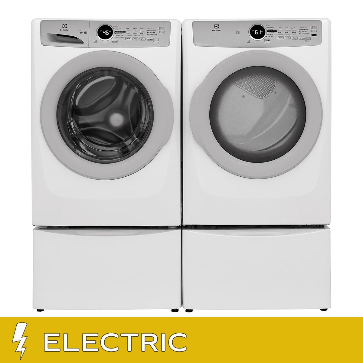 Electrolux Front Load 4.4 cu. ft. Washer with LuxCare Wash System and 8.0 cu. ft. Electric Dryer with Luxury-Quiet Sound System with Storage Pedestals