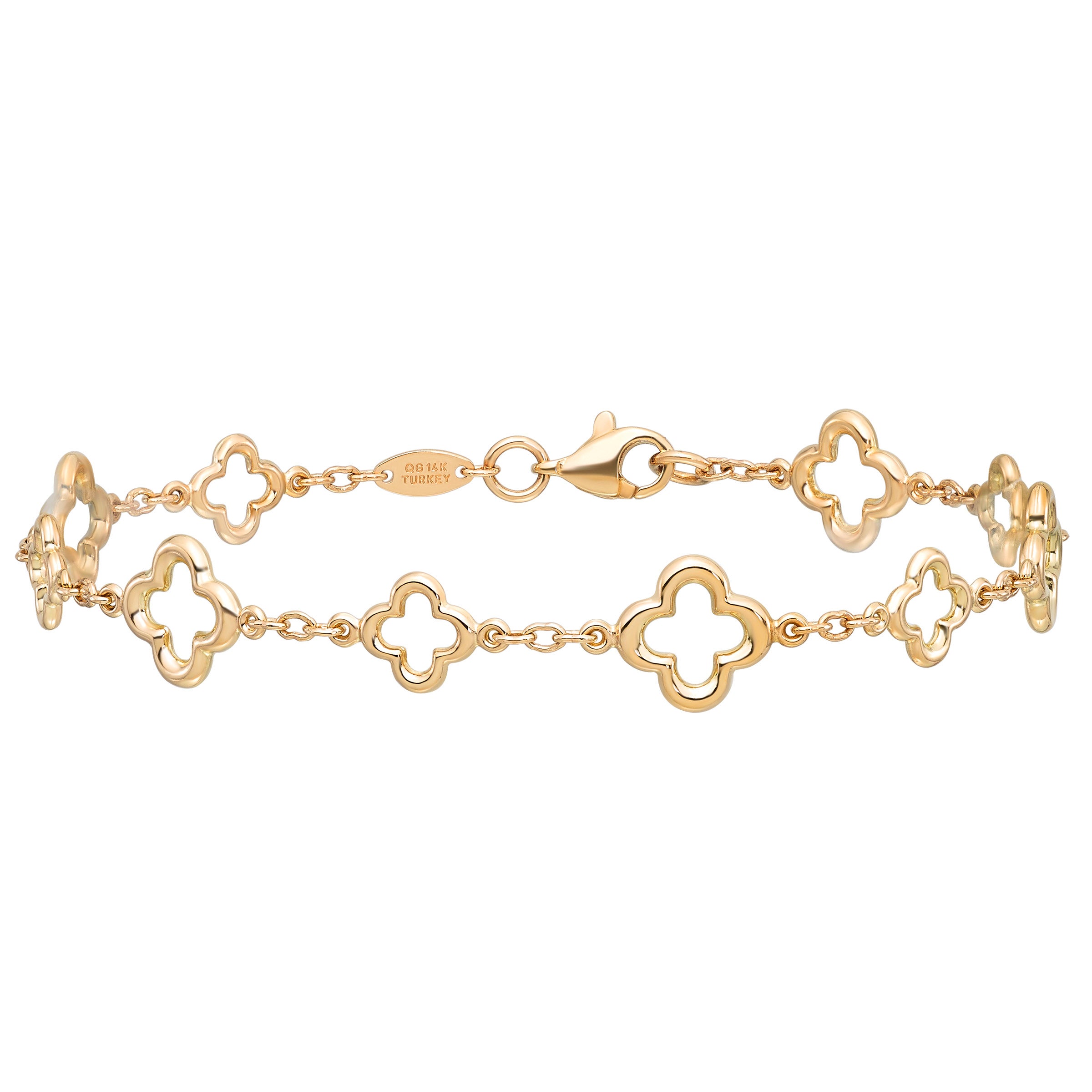 Bracelet porte-bonheur en form de trèfle au fini poli en or jaune