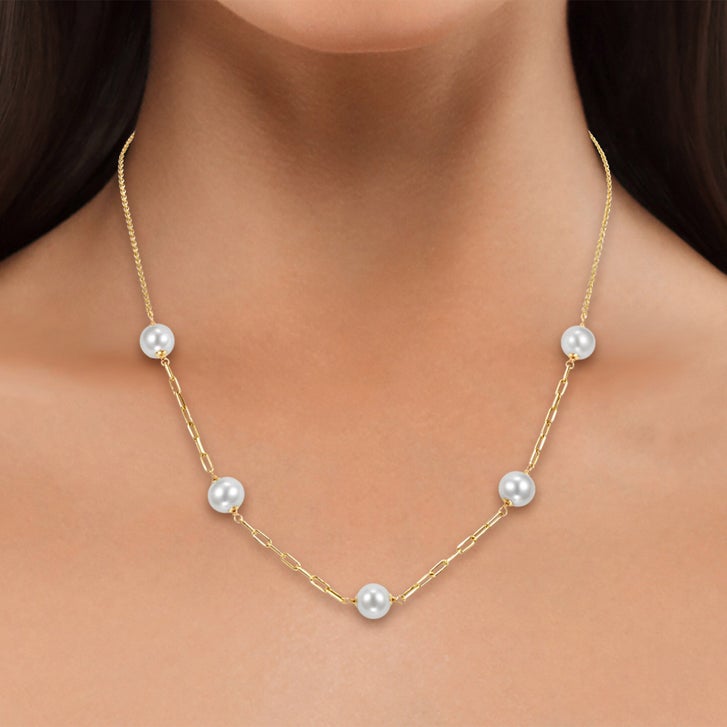 Freshwater Cultured 8-8.5mm Pearl 14kt Yellow Gold Necklace | Costco