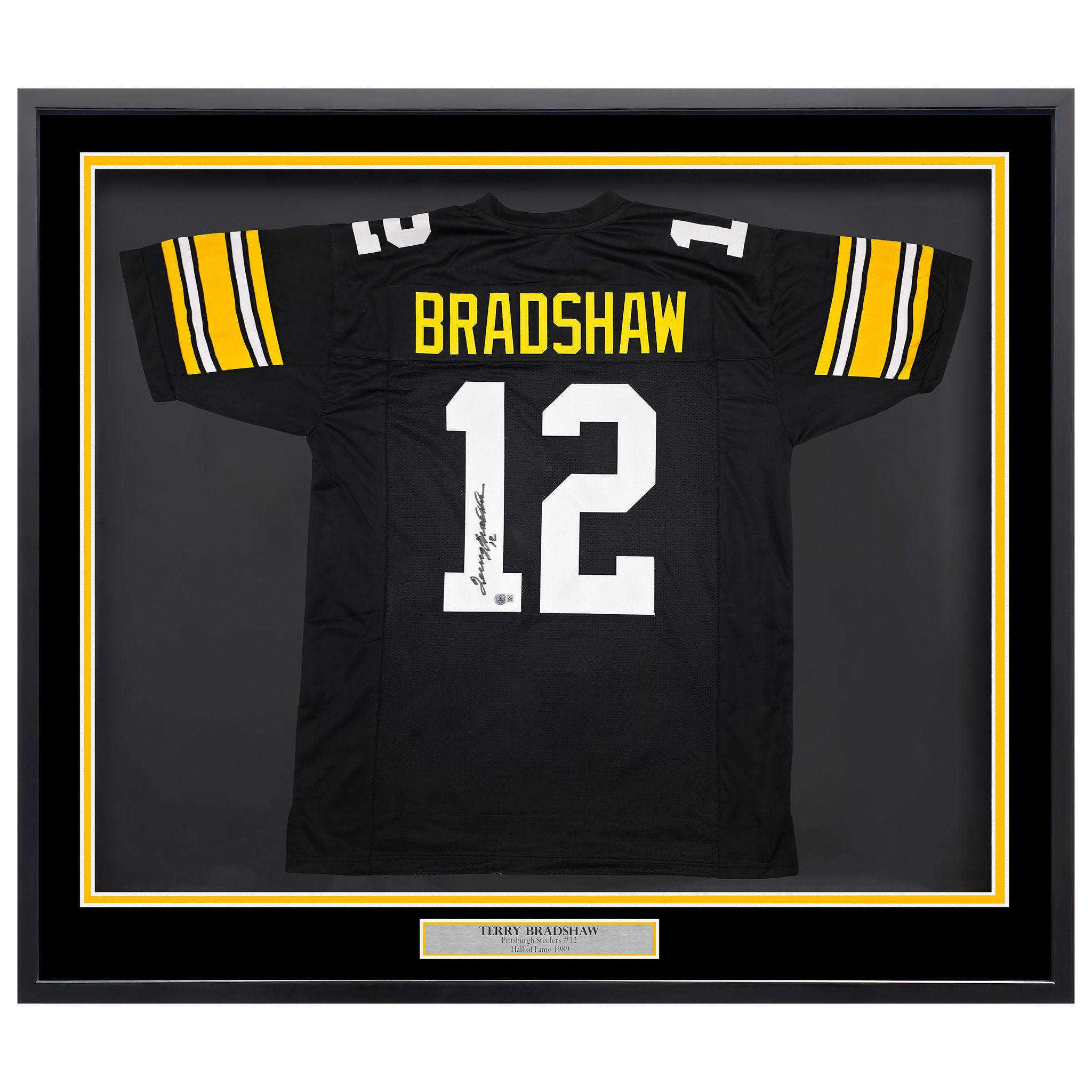 Terry Bradshaw Autographed Framed Black Pittsburgh Steelers Jersey