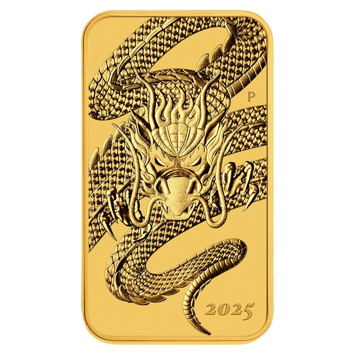2025 1 oz Gold Perth Mint Rectangular Dragon Coin (New in Assay