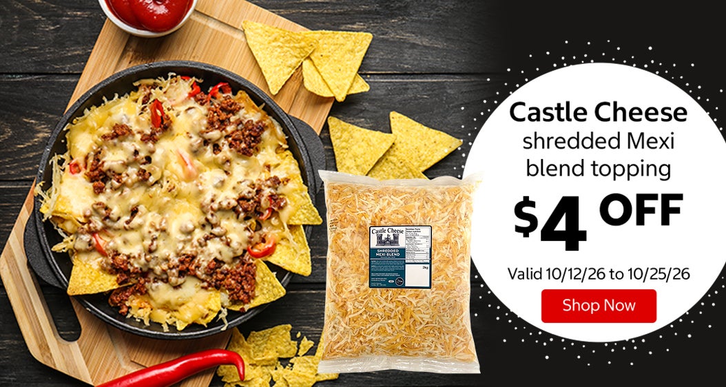 Castle Cheese shredded Mexi blend topping $4 OFF Valid 10/12/26 to 10/25/26 Shop Now 