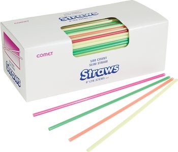 Comet 8" Plastic Slim Straw, Neon Colors, 1000 ct