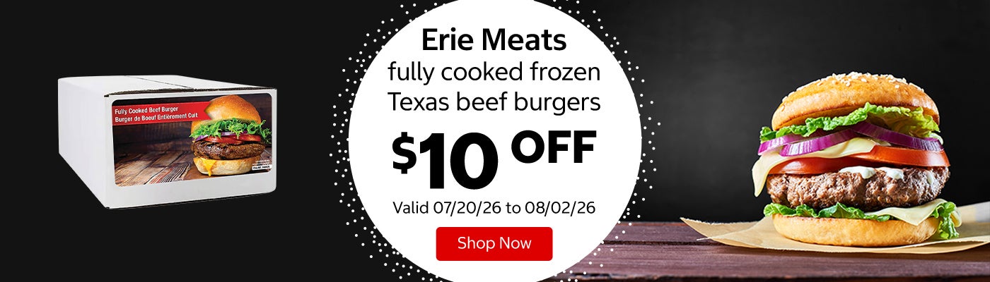 Erie Meats fully cooked frozen Texas beef burgers $10 OFF Valid 07/20/26 to 08/02/26 Shop Now 