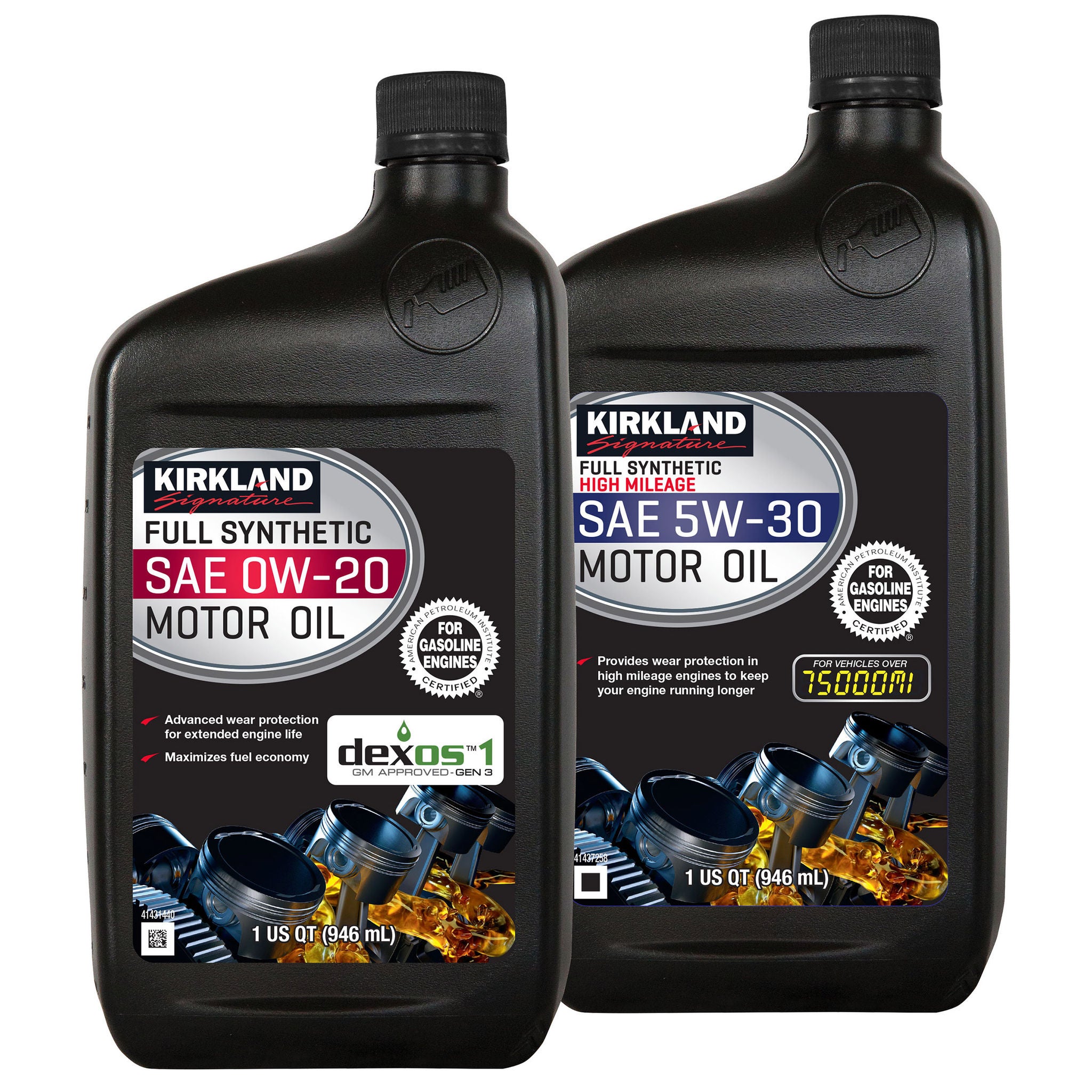 Kirkland Signature 0W-20 Full Synthetic and 5W-30 High Mileage
