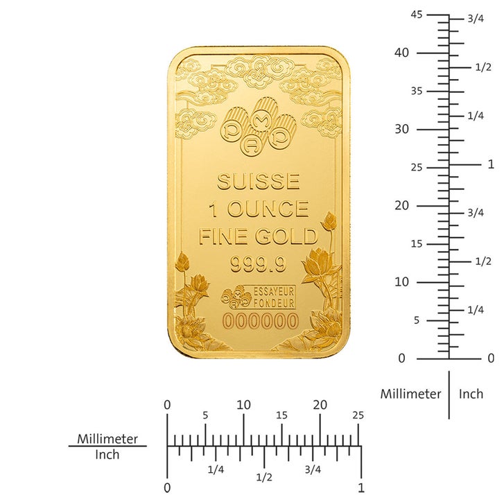 1 oz Gold Bar PAMP Suisse Good Luck Yellow Dragon (New in Assay