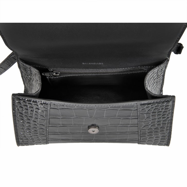 Balenciaga Hourglass Small Croc Embossed Bag, Black | Costco