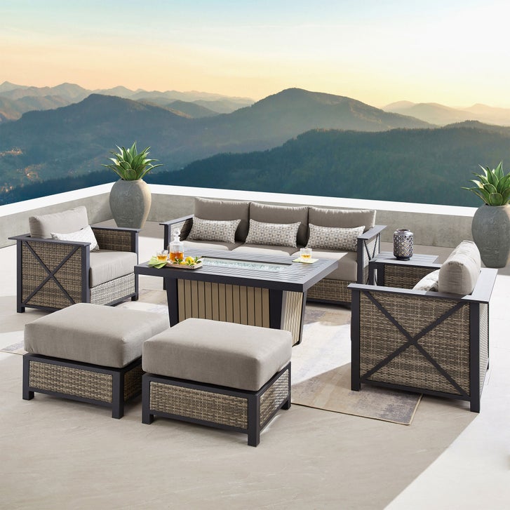 Sirio Chelsey 7-piece Fire Outdoor Patio Seating Set | Costco
