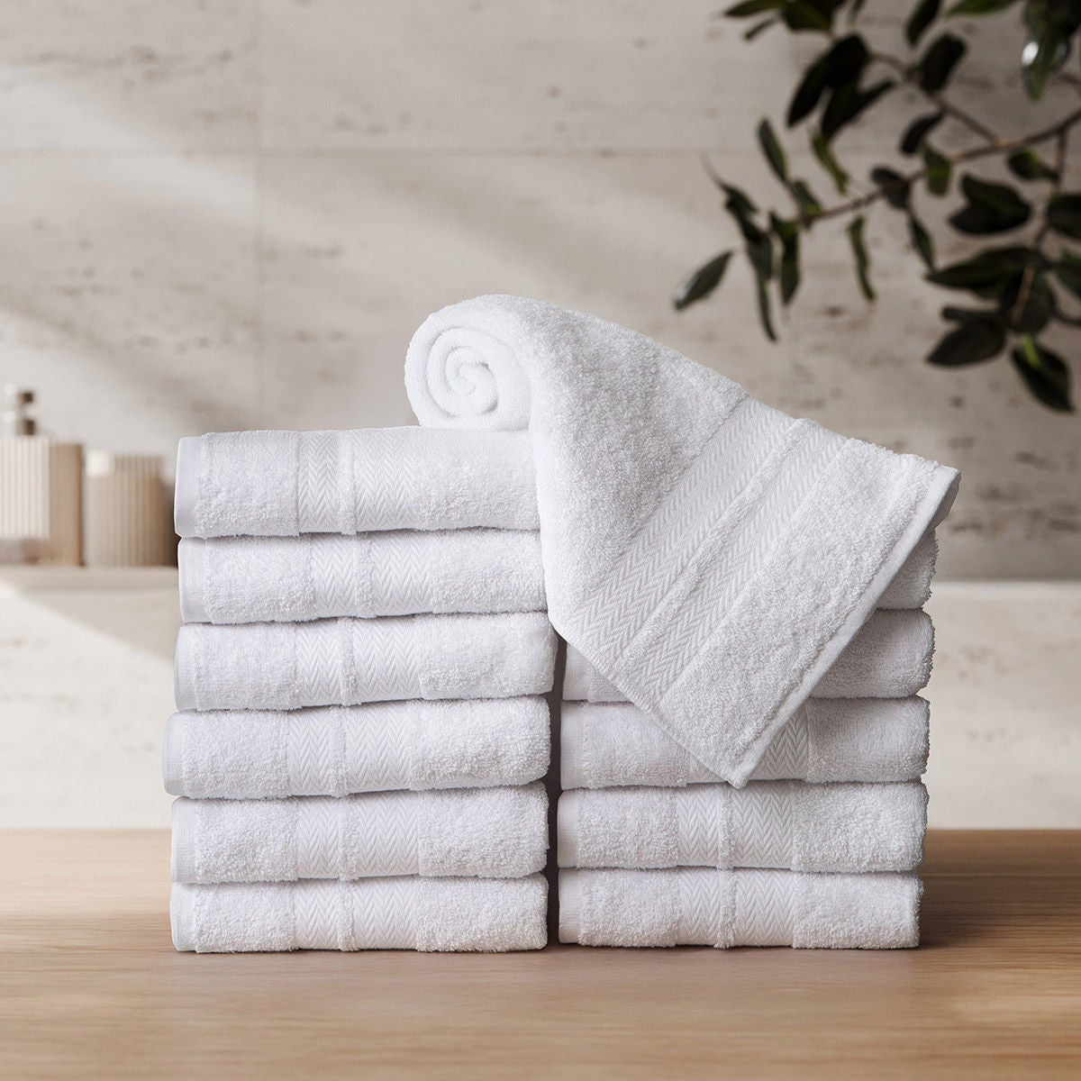 Enova Recycled Cotton Hand Towels for Hospitality and Home, White