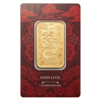1 oz Gold Bar PAMP Suisse Good Luck Yellow Dragon (New in Assay