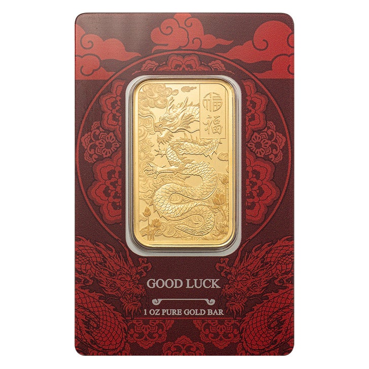1 oz Gold Bar PAMP Suisse Good Luck Yellow Dragon (New in Assay