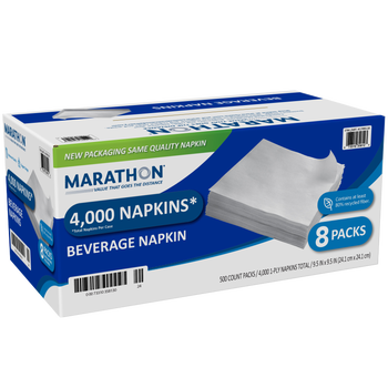 Marathon Beverage Napkins, 1-Ply, White, 4000 ct