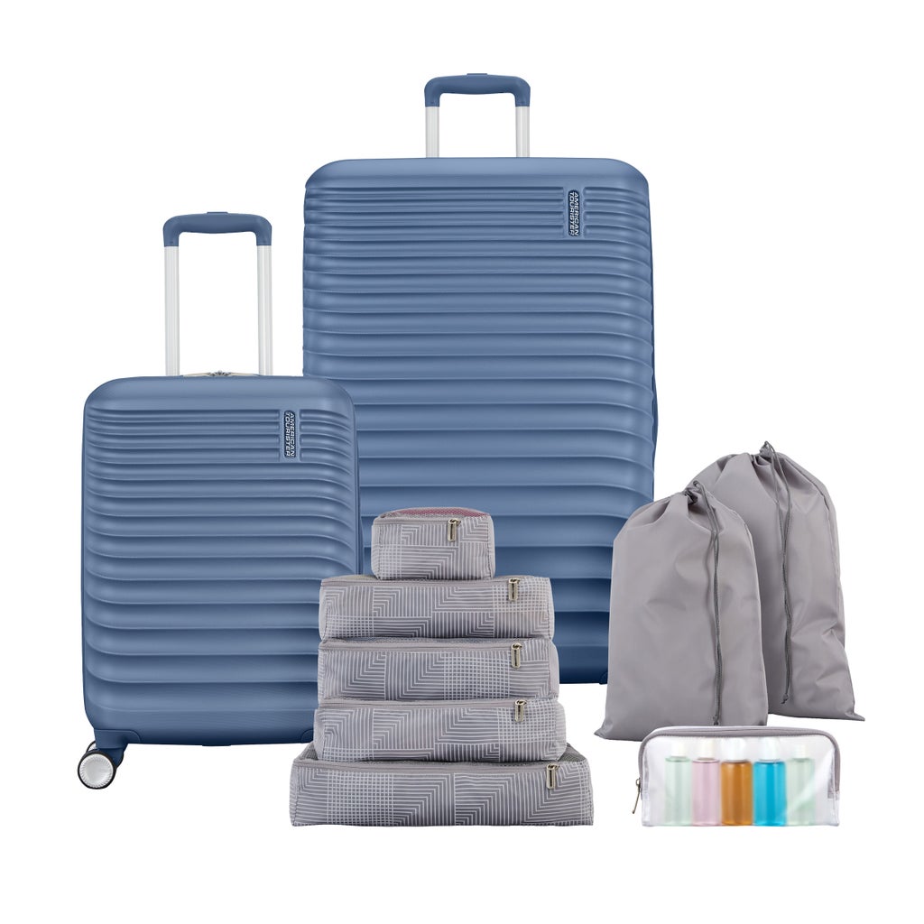 american tourister expandable x-bag travel duffel bag blue grey Stratum 2.0 Hardside Luggage with Spinner Wheels, Slate Blue, Carry-on Level up your travel experience with American Touristers Carry On Travel Duffel Bag American Tourister Apex Wheel Duffle