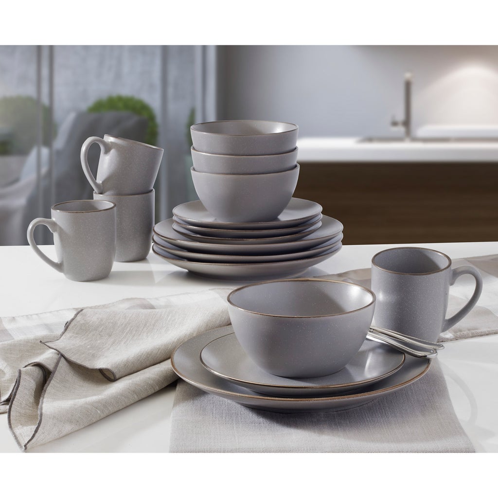 N0706-16★ B&G CORDIAL STONE WARE グレー皿2枚 Gourmet Basics Juliana 16-piece Gray Stoneware Dinnerware Set | Costco