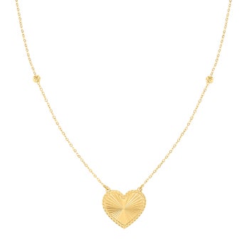 Diamond Cut Heart Bead Necklace in Yellow Gold
