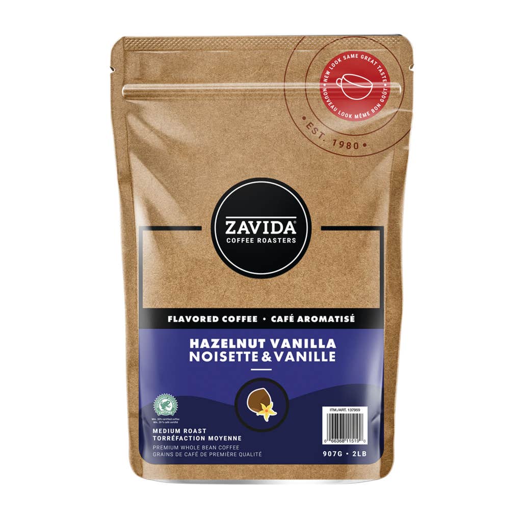 Café en grains entiers à saveur de noisette et vanille Zavida