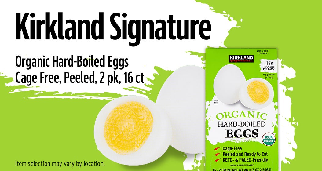 Kirkland Signature Organic Hard-Boiled Eggs, Cage Free, Peeled, 2 pk, 16 ct